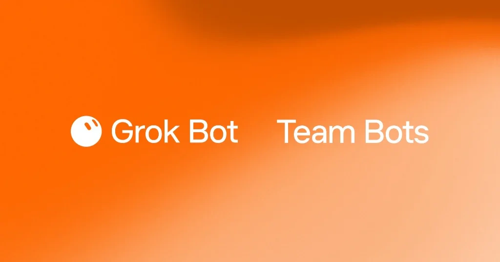 بنر نارنجی با عنوان Grok Bot و Team Bots