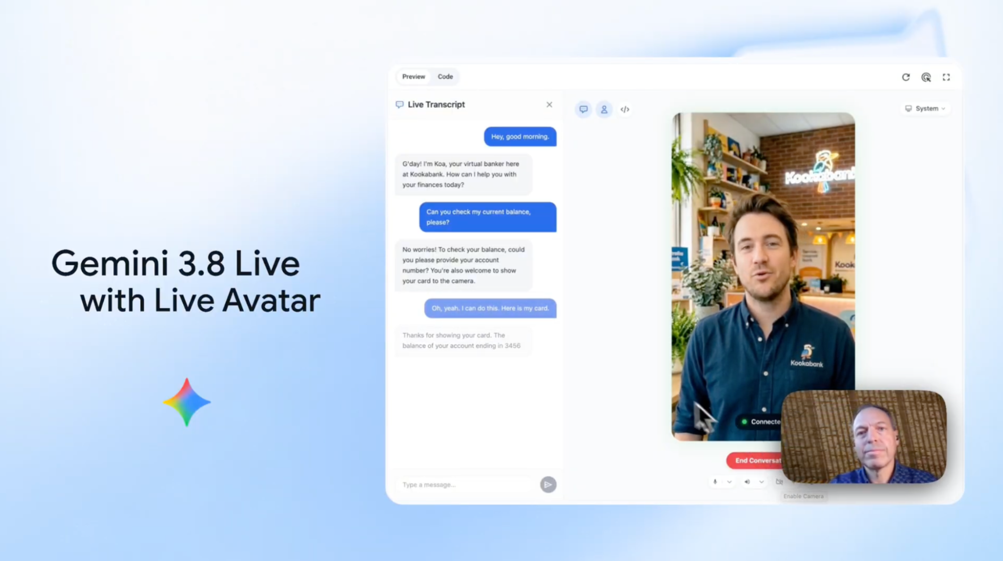 رابط Gemini 3.8 Live Avatar در یک مکالمه زنده با آواتار هوش مصنوعی