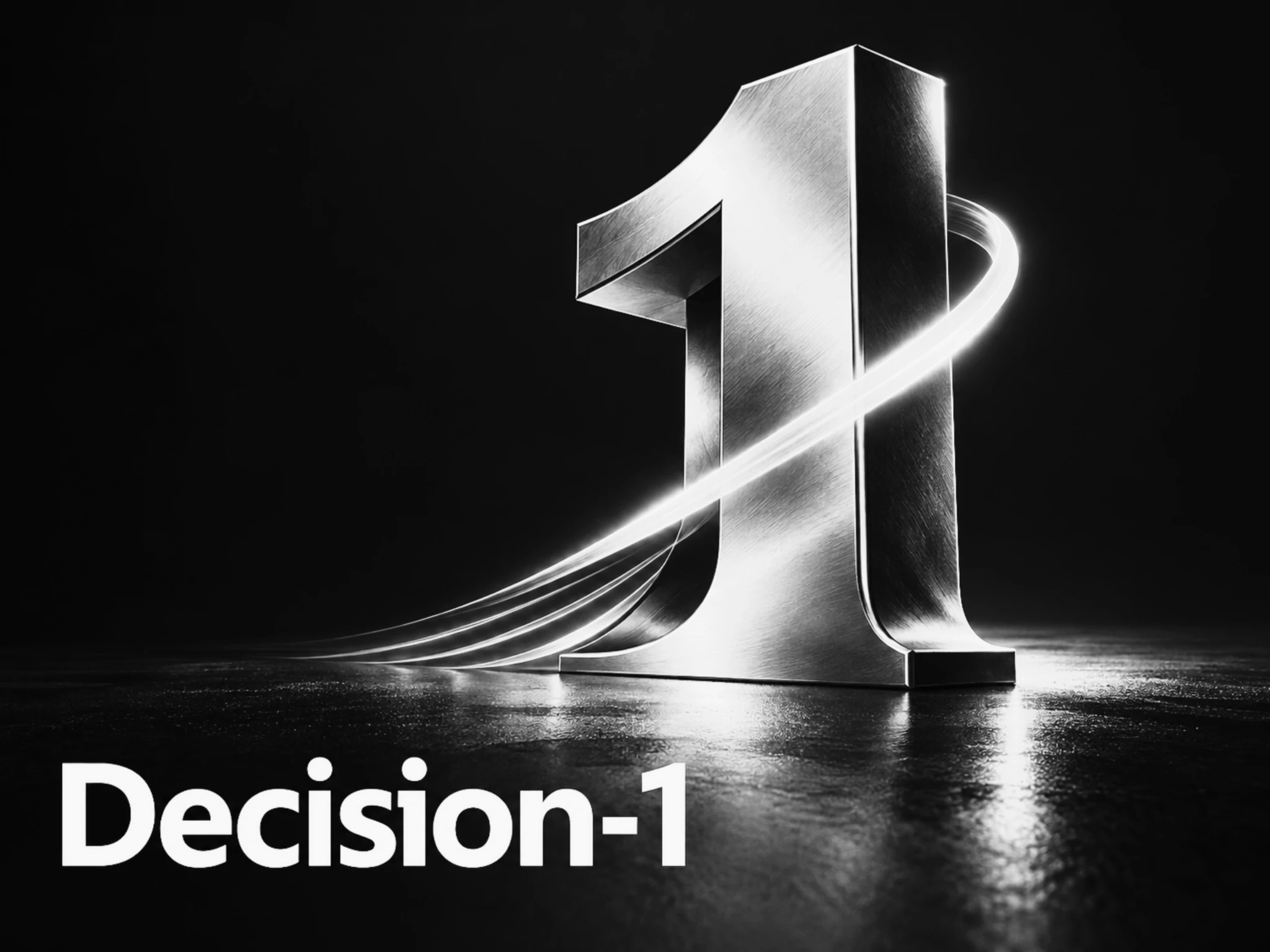 نمای سه‌بعدی عدد یک فلزی با عنوان Decision-1 روی پس‌زمینه مشکی