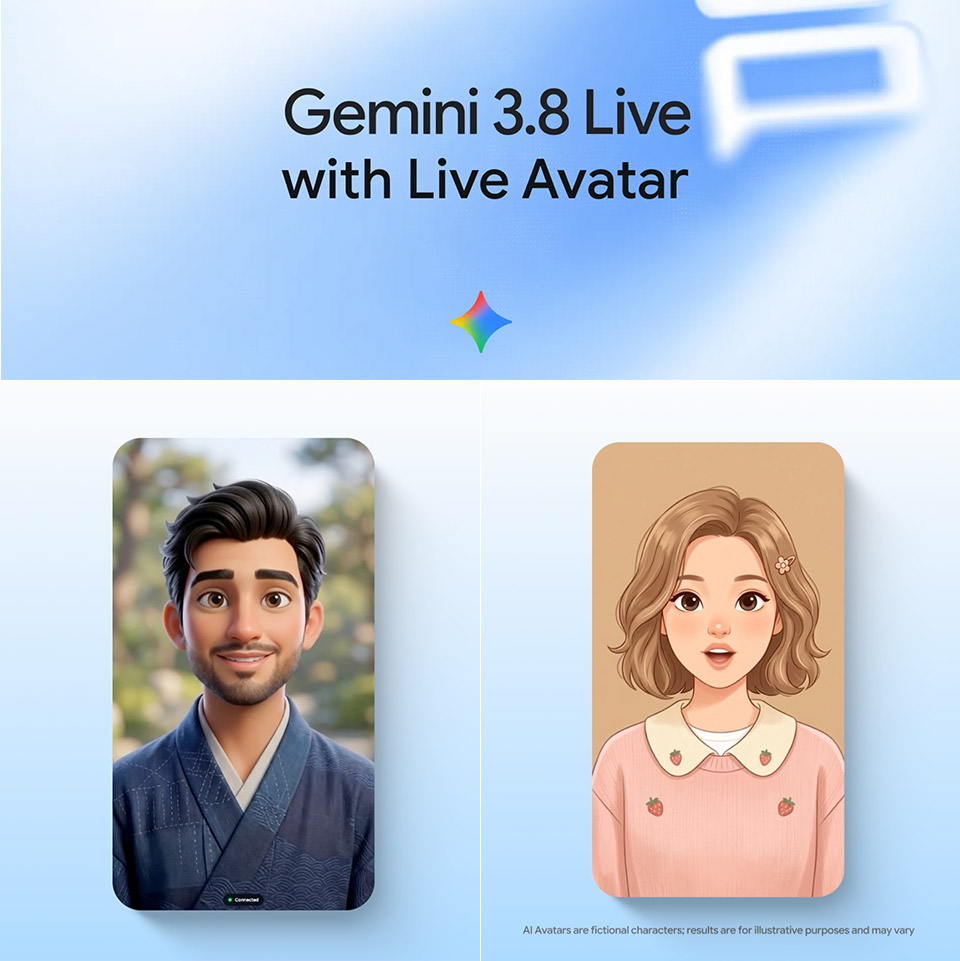 نمونه آواتارهای کارتونی و سه‌بعدی در Gemini 3.8 Live Avatar
