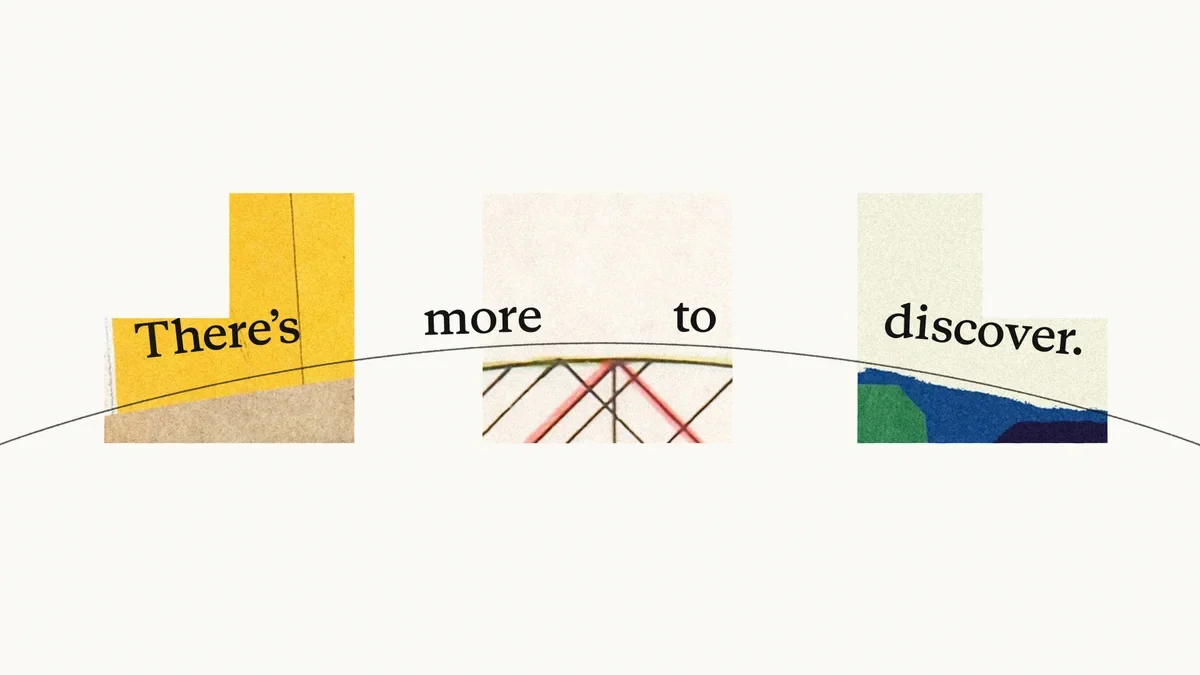 بنر مفهومی Anthropic با عبارت «There’s more to discover»، سه کادر رنگی و خط منحنی روی زمینه سفید.