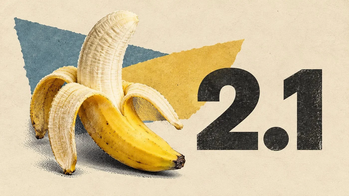 تصویر معرفی Nano Banana 2.1 با موز پوست‌کنده و عدد ۲.۱