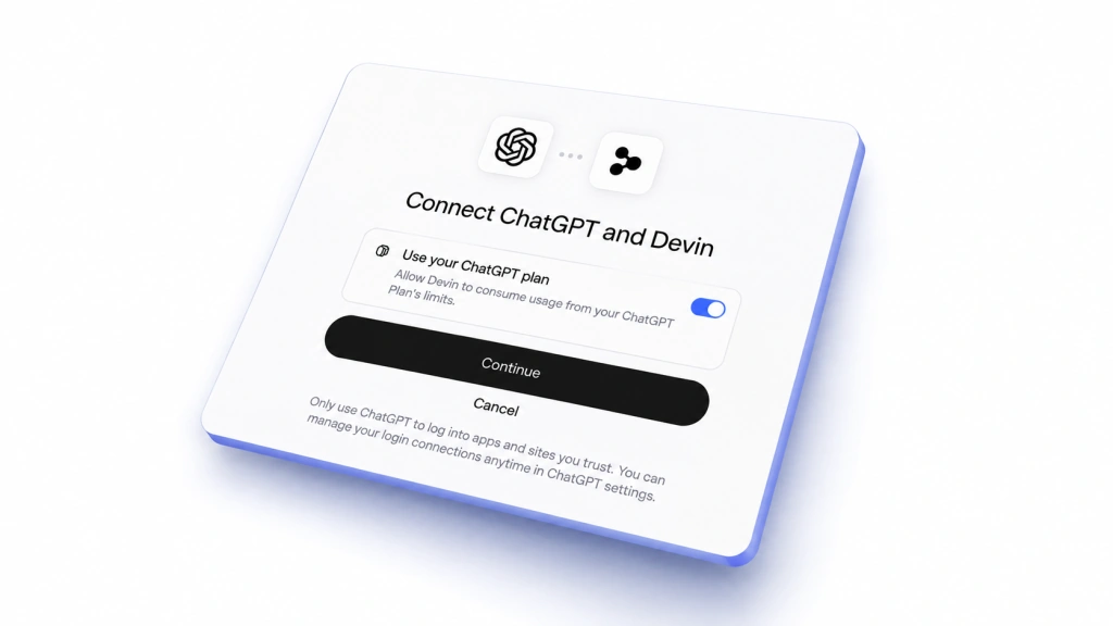 قابلیت اتصال حساب ChatGPT به Devin و استفاده از اشتراک ChatGPT در سرویس‌های شریک