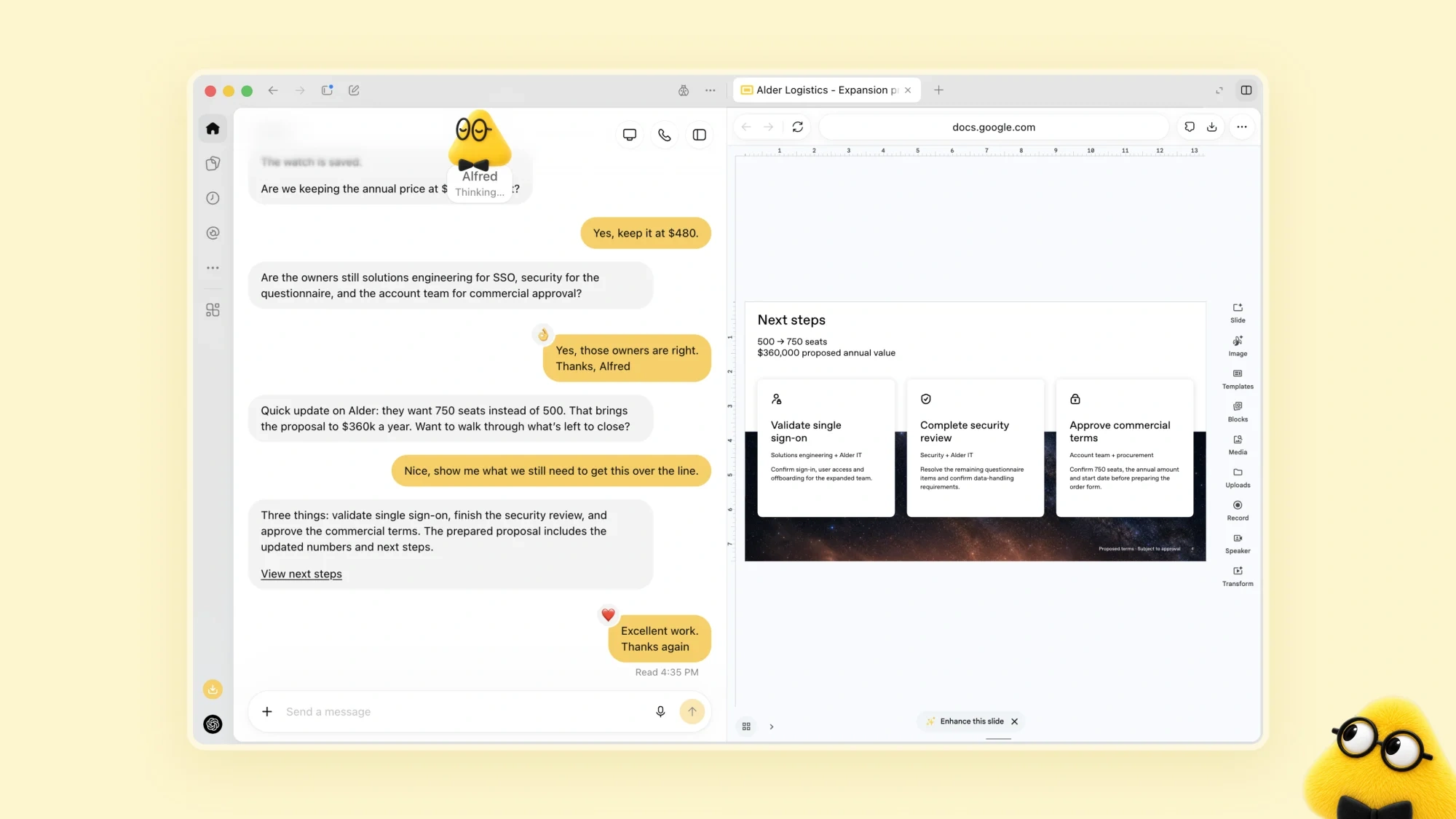 نمای OpenAI Dots در کنار مرورگر و اجرای یک فرایند کاری توسط AI Agent